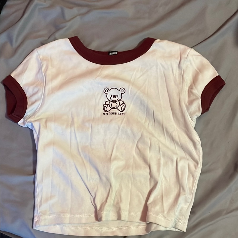 White and Maroon Kids Shirt with Bear Design